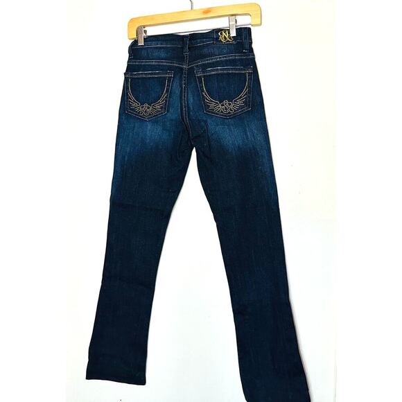 ROCK & REPUBLIC Kasandra Dark Bedazzled Wings Back Pockets Denim Jeans Size 2 - Picture 2 of 10